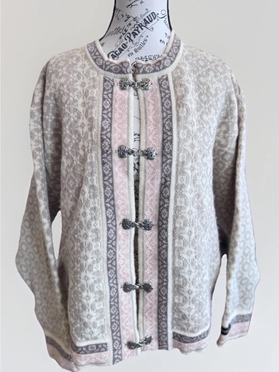 Skjaeveland Jackets & Blazers - Skjaeveland Norway Sweater Wool Hook closures Beige Pink Chunky Jacket size L